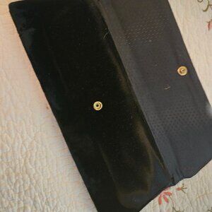 VINTAGE ELEGANT BLACK VELVET EVENING PURSE/CLUTCH-DOUBLE POCKET #2156